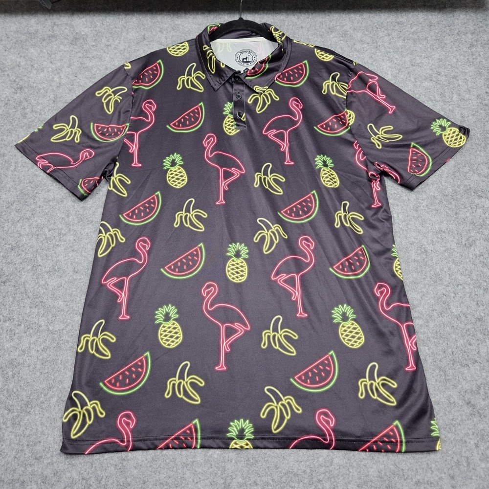Proud 90 Golf Short Sleeve Polo Shirt- Men's Size XL Neon Fruit/Pink Flamingo🦩